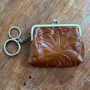 Patricia Nash Embossed Brown Leather Coin Purse with Keychain